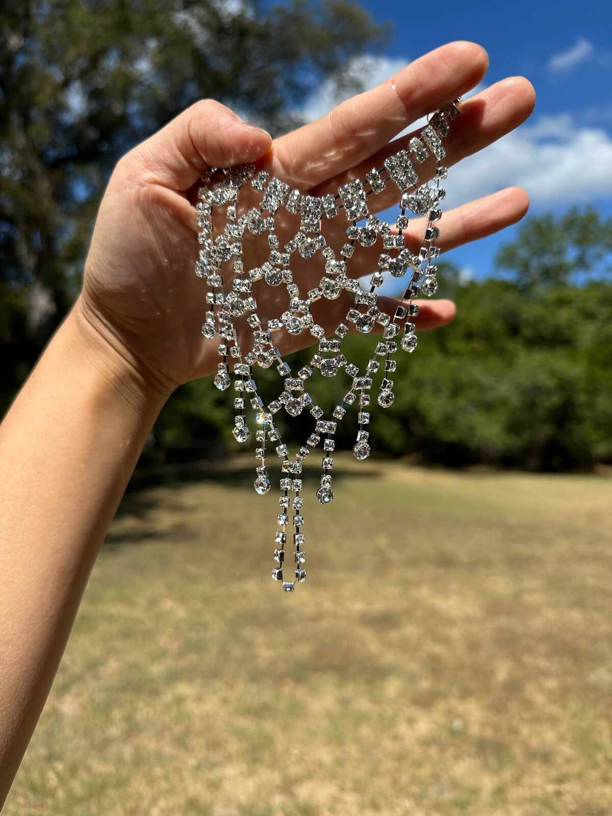 1Pc Rhinestone Finger Ring Bracelet, Silver Slave Chain Hand Harness, Wholesale