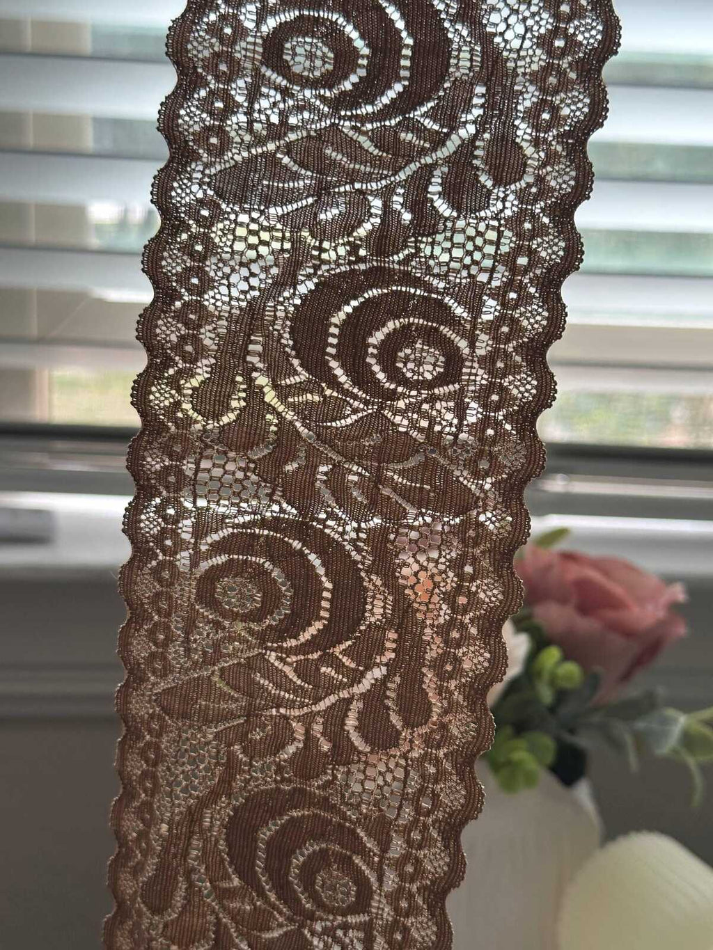 3Yds Stretch 3.3" Bronze Metallic Gold Brown Floral Stretch Lace Trim Wholesale