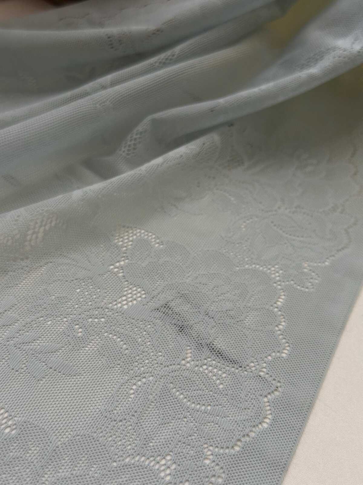 1Yd Stretch 12" Sage Seafoam Green Ultra Wide Floral Stretch Lace Wholesale