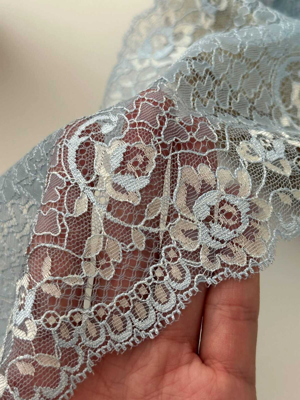 1Yard Japanese Lace, 6.5" Two-Tone Dust Blue Non-Stretch Chantilly Ribbon, Bulk Clearance Coquette Y2K Lace, Garment Trim, Retail Wholesale