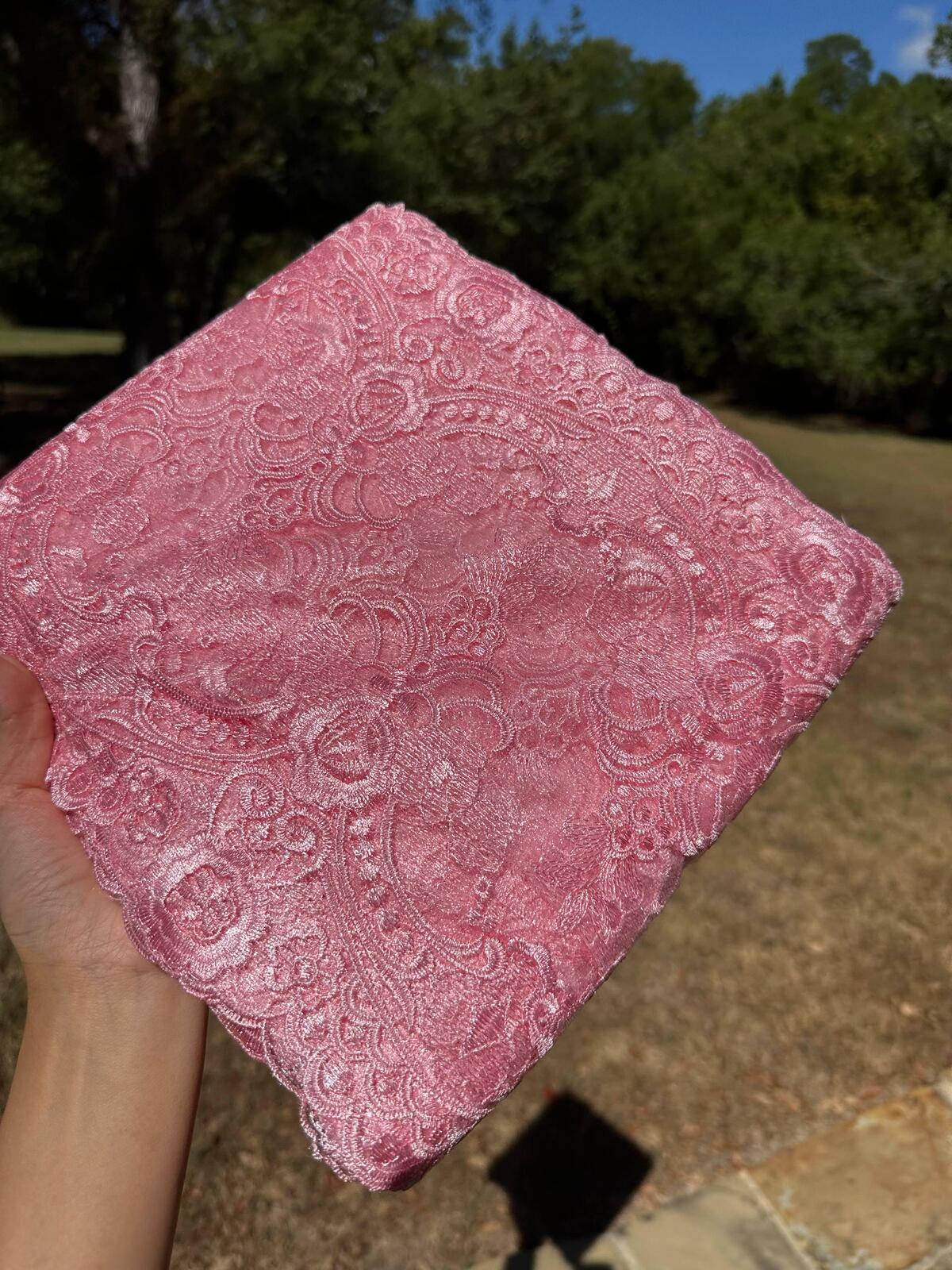 1Yd Non-Stretch 9" Rose Pink Mesh Floral Lace Trim, Coquette Vintage DIY Sewing