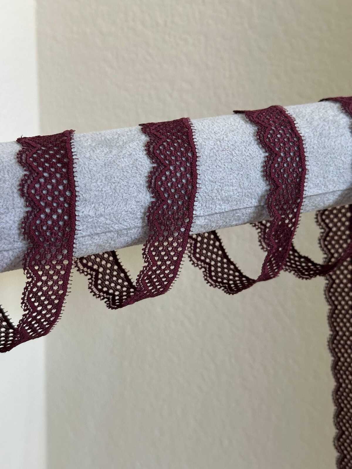 10yds  0.75" Burgundy Stretch Elastic Lace Trim Dainty Scalloped Edge Wine Ribbon for Lingerie  Crafts Sewing Retail Wholesale
