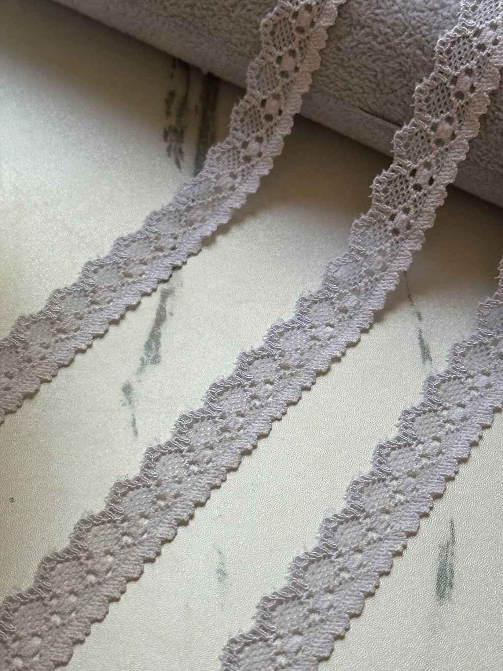 10yds Soft Ice Grey Off White Petite Stretch Lace Trim by Yard, Narrow Elastic Ribbon for Crafts, 0.6", Retail Wholesale Bulk