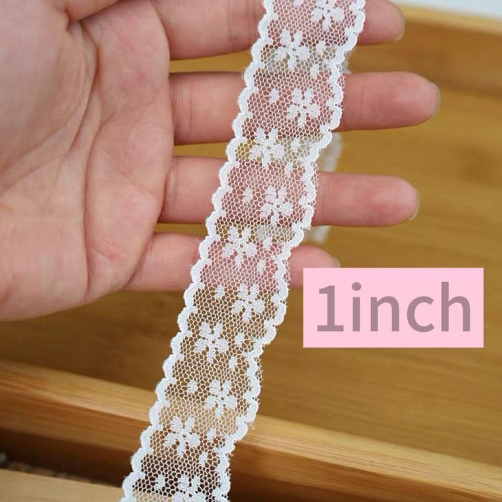 10yds Cream Floral Non-Stretch Lace Trim, 1" Soft Ribbon, Bulk Clearance Coquette Y2K Lace, Garment Trim, DIY Sewing, Retail Wholesale