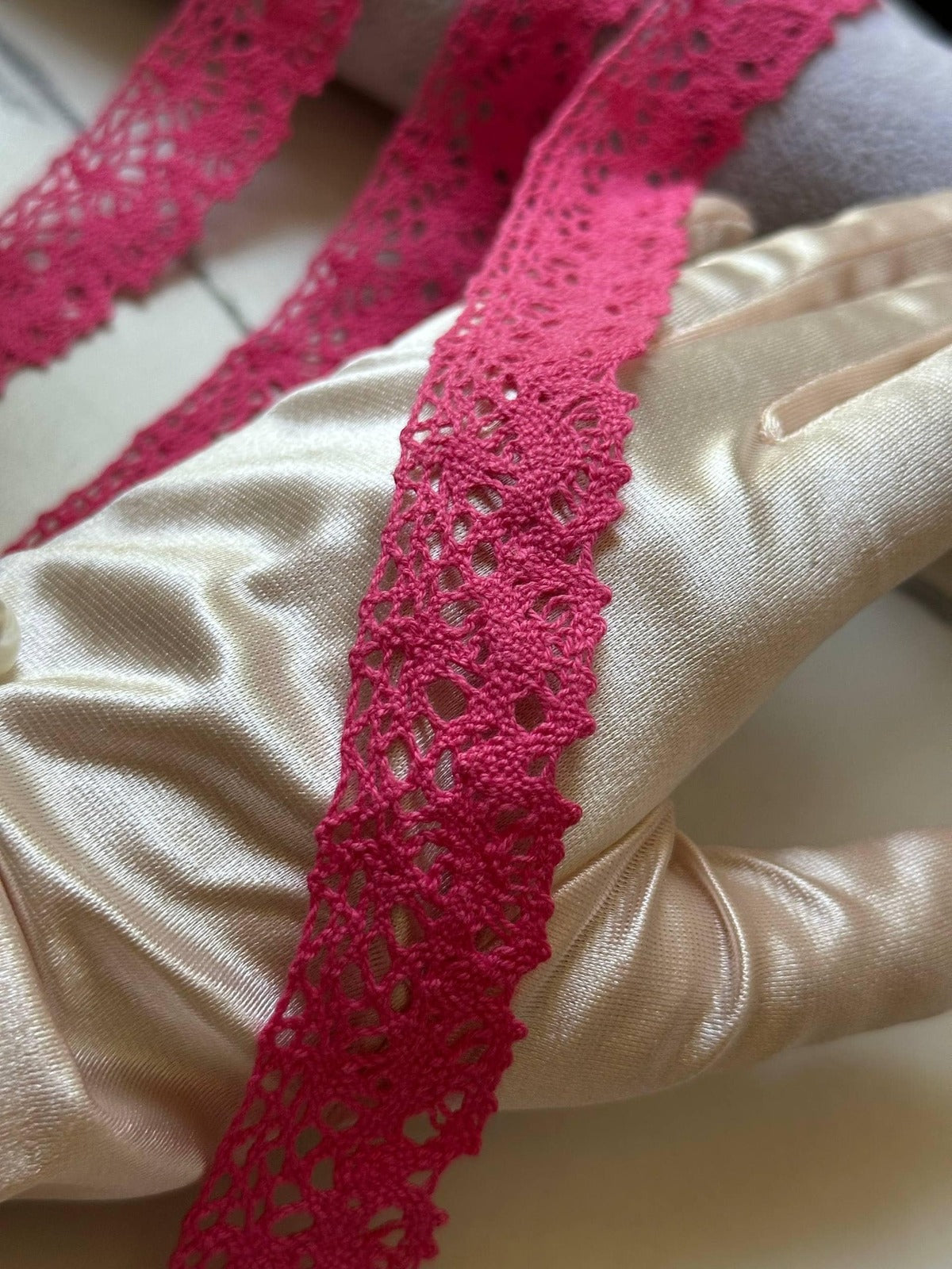 Raspberry Pink Crochet Cotton Lace Trim by Yard, Openwork Ribbon, Coquette Craft Supply, 1", Retail Wholesale Bulk