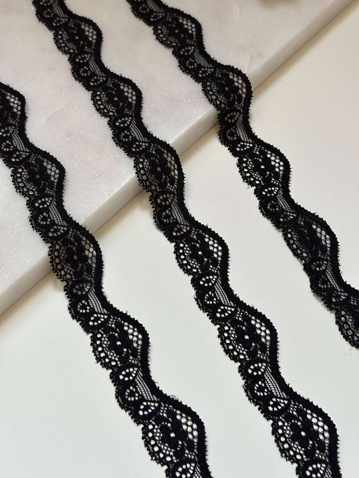 10yds Black Scalloped Wave Stretch Lace Trim by Yard, Elastic Ribbon, Soft Skin Friendly Coquette Craft Supply, 1", Retail Wholesale Bulk