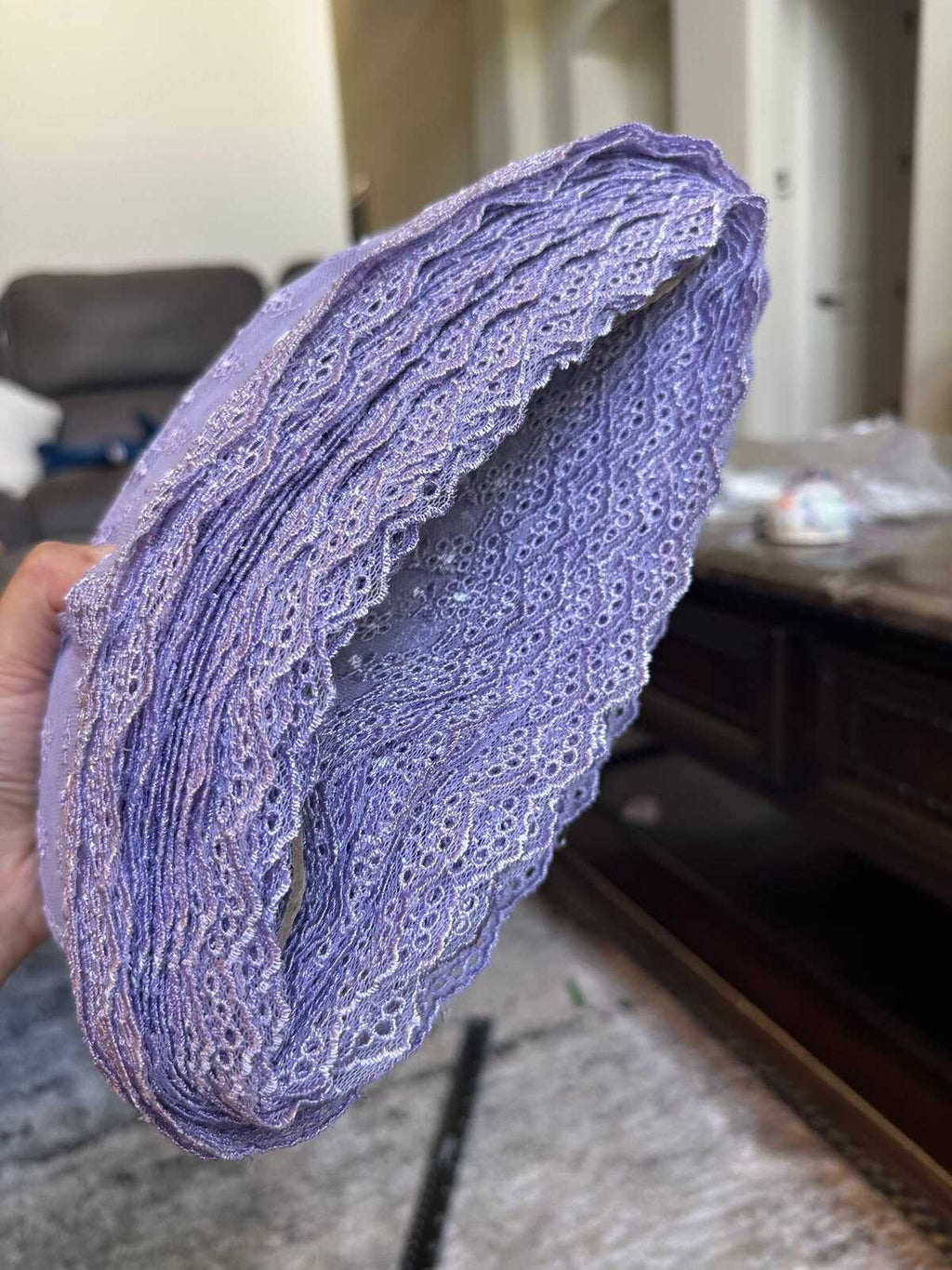 4.5" Ultra Soft Lavender Embroidered Tulle Lace Trim by the Yard, Dainty Double Edged Scalloped Floral Mesh Lace for Lolita, Bridal, Doll