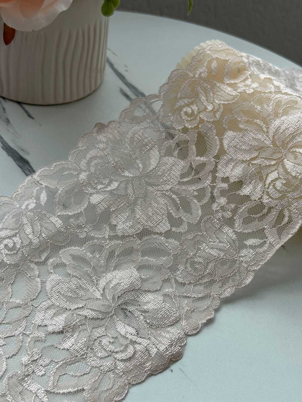 3Yds Non-Stretch 5.3" Beige Gold Shimmer Floral Mesh Lace Trim Wholesale