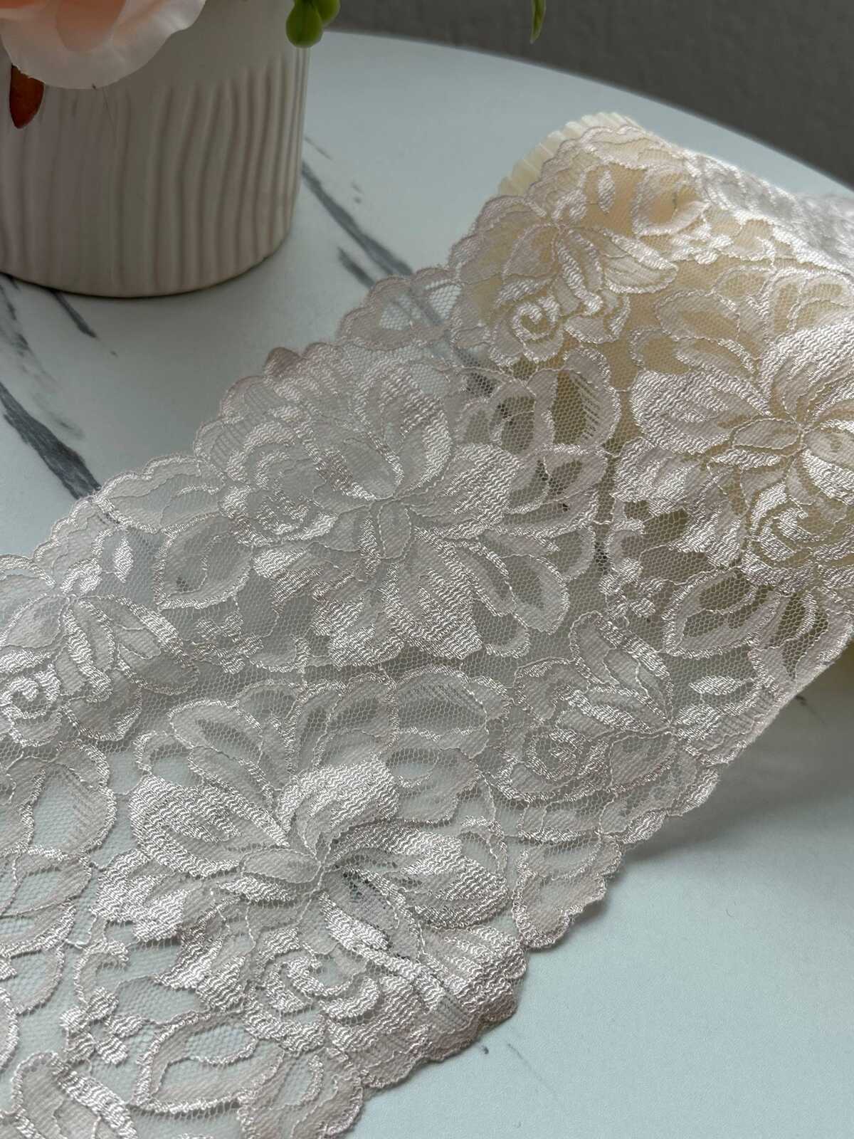 3Yds Non-Stretch 5.3" Beige Gold Shimmer Floral Mesh Lace Trim Wholesale