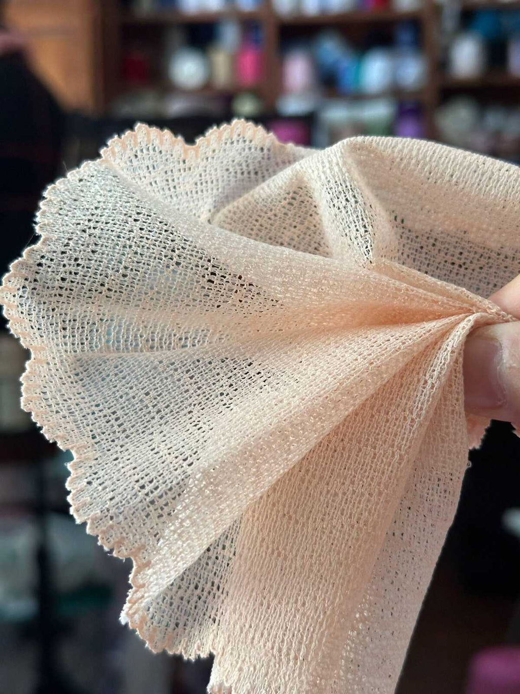 Nude Peach Stretch Mesh Lace Trim by the Yard, Wide Ribbon for Baby Headband Scrunchies Pleated Skirt, 3.5"
