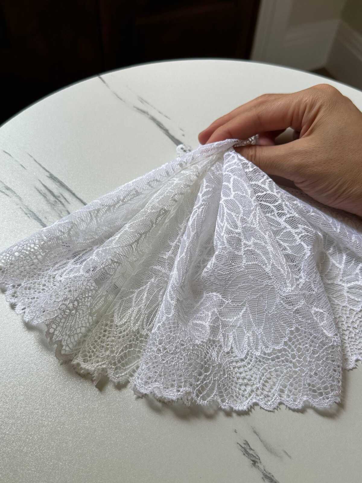 7.25" White Stretch Lace Trim Wide Bridal Floral Elastic Galloon Scalloped Edge Lace for Lingerie Underwear Wedding Garment Sewing