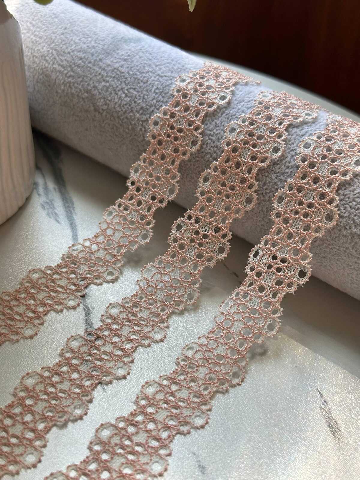 10yds Two Tone Pink Cream Stretch Lace Trim by Yard, Elastic Ribbon, Coquette Craft Supply, 0.85", Retail Wholesale Bulk