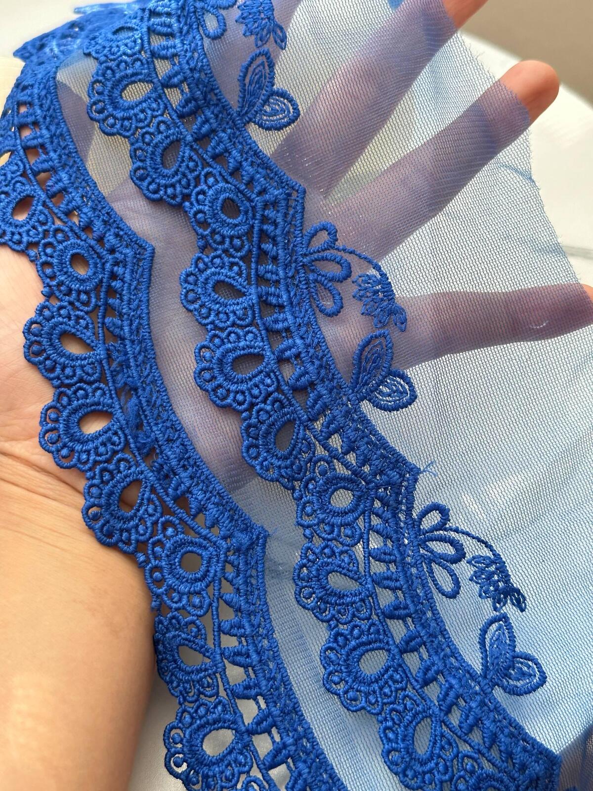 1Yd delicate 5" Royal Blue Organza Water Soluble Lace Trim Wholesale