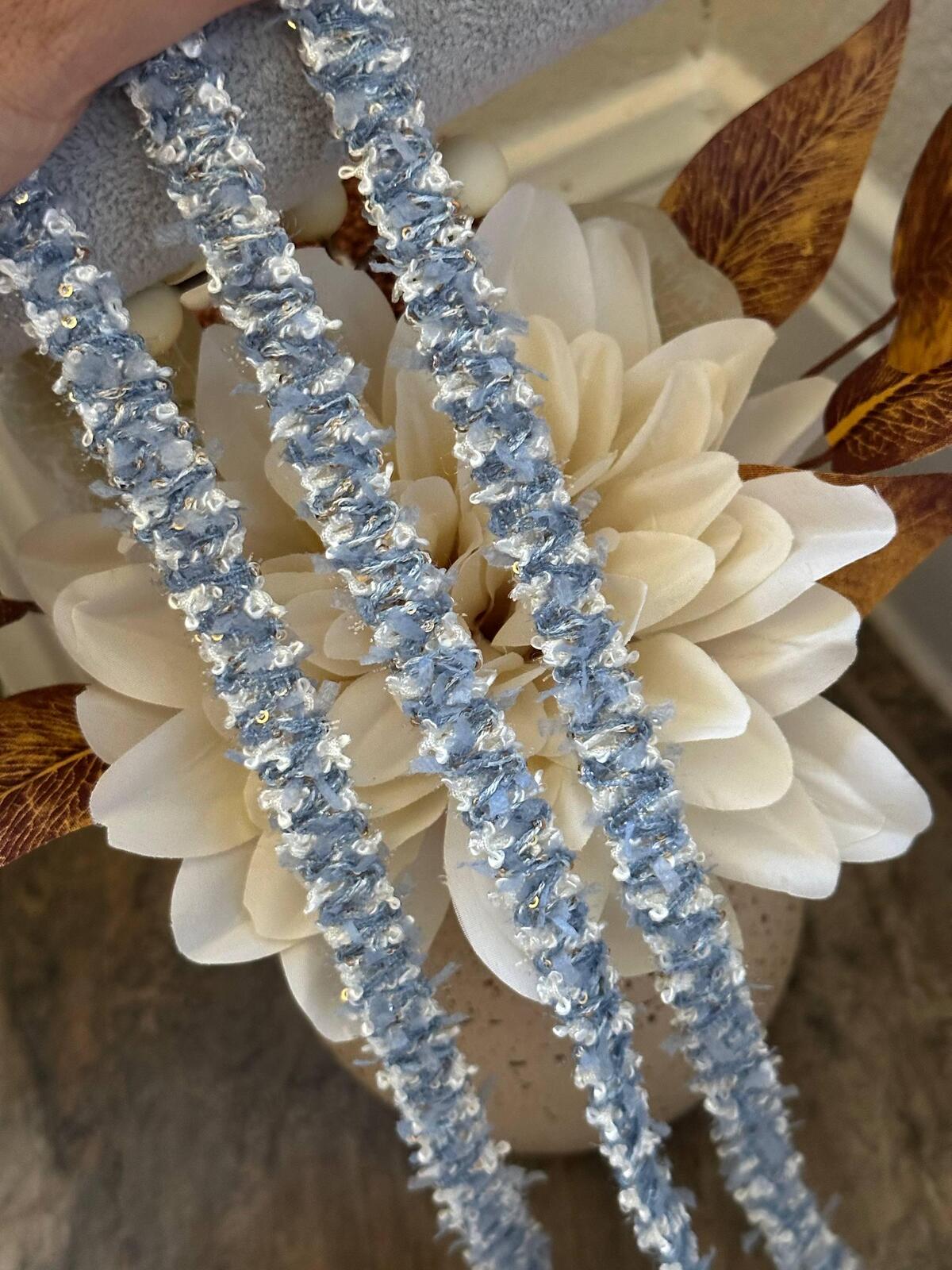Dusty Blue Tweed Braided Trim by Yard, Bouclé Sequin Ribbon, Coquette Craft Supply, 0.5", Retail Wholesale Bulk