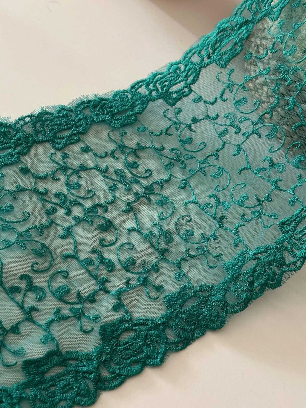 3Yds Teal Green Embroidered Lace, 7.2" Wide Cotton Trim, Bulk Clearance Coquette Y2K Lace, Garment Trim, DIY Sewing, Retail Wholesale