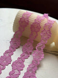Bright Candy Pink Floral Stretch Elastic Lace Trim Symmetrical Double Scalloped Galloon Ribbon for Lingerie Underwear Crafts Sewing, 1"