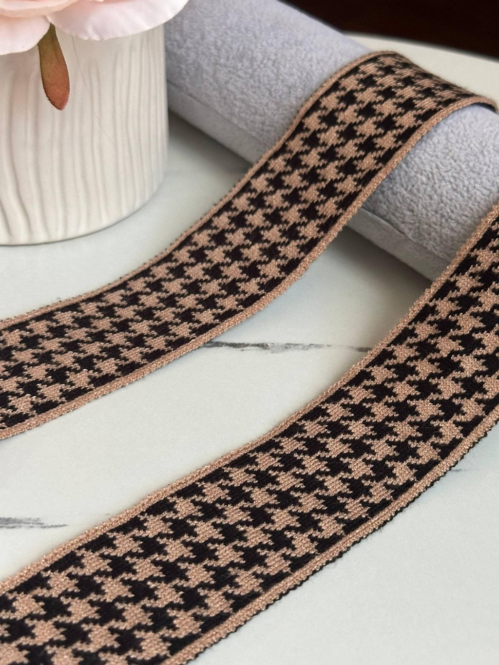 Soft Houndstooth Knit Ribbon Trim, 1.5" Elastic Webbing, Bulk Clearance Coquette Y2K Lace, Garment Trim, DIY Sewing, Retail Wholesale