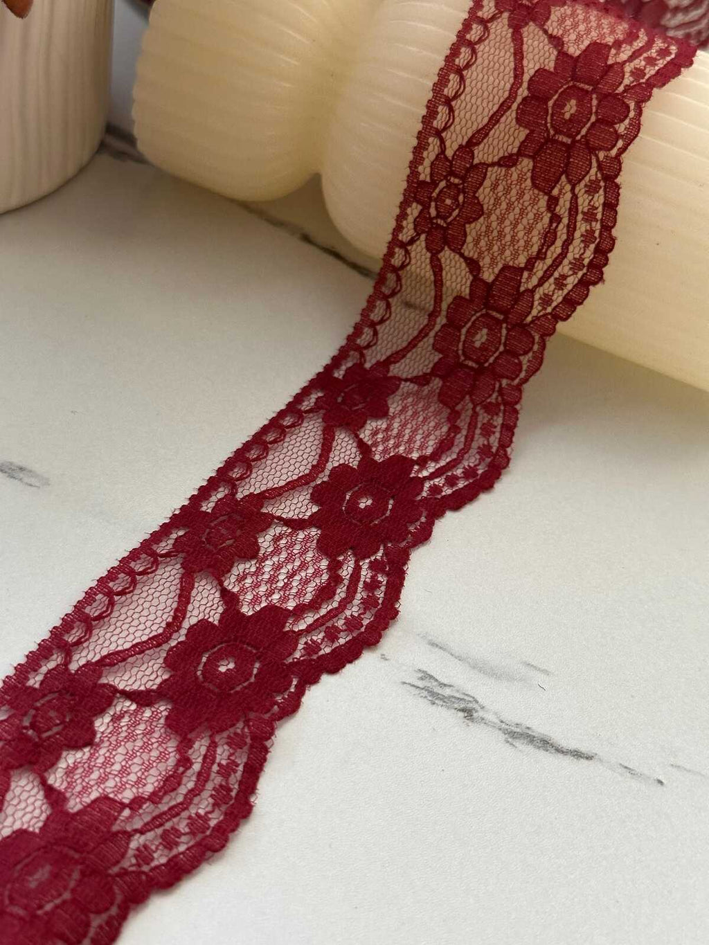 10Yds Non-Stretch 1.6" Burgundy Wine Red Floral Mesh Lace Trim Wholesale