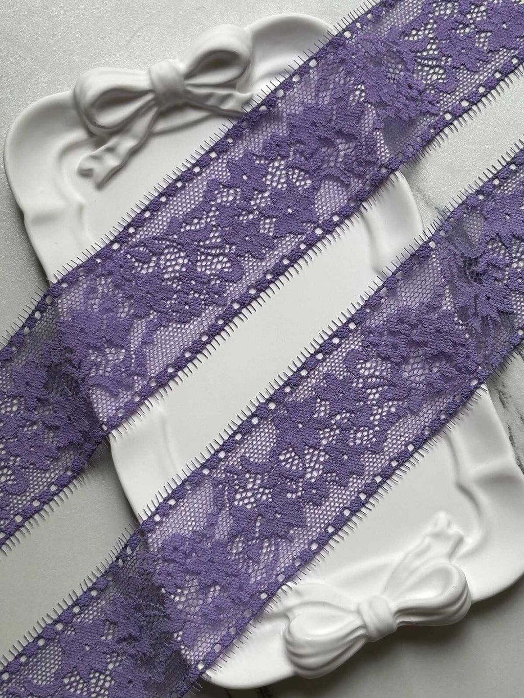 10yds Dusty Lavender Purple Floral Stretch Elastic Lace Trim Eyelash Fringe Straight Edge Galloon for Lingerie Underwear sewing Crafts 1.75"