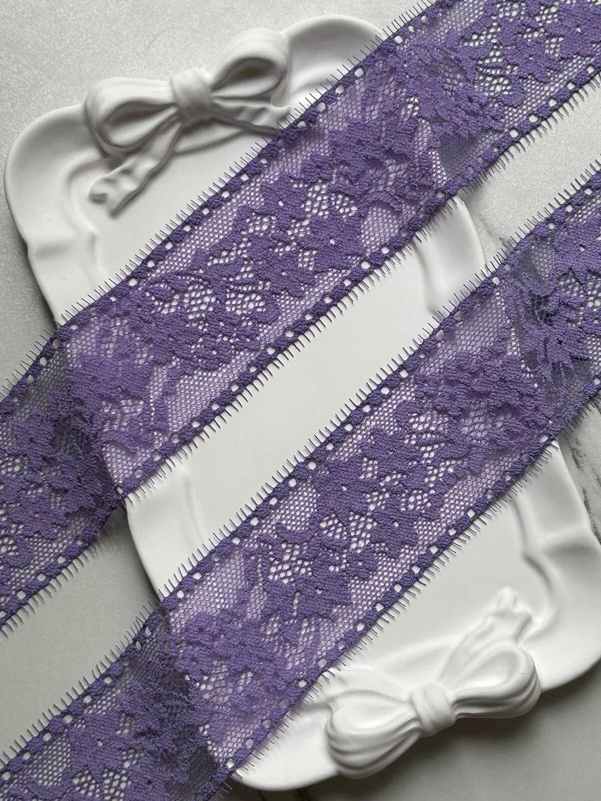 10yds Dusty Lavender Purple Floral Stretch Elastic Lace Trim Eyelash Fringe Straight Edge Galloon for Lingerie Underwear sewing Crafts 1.75"