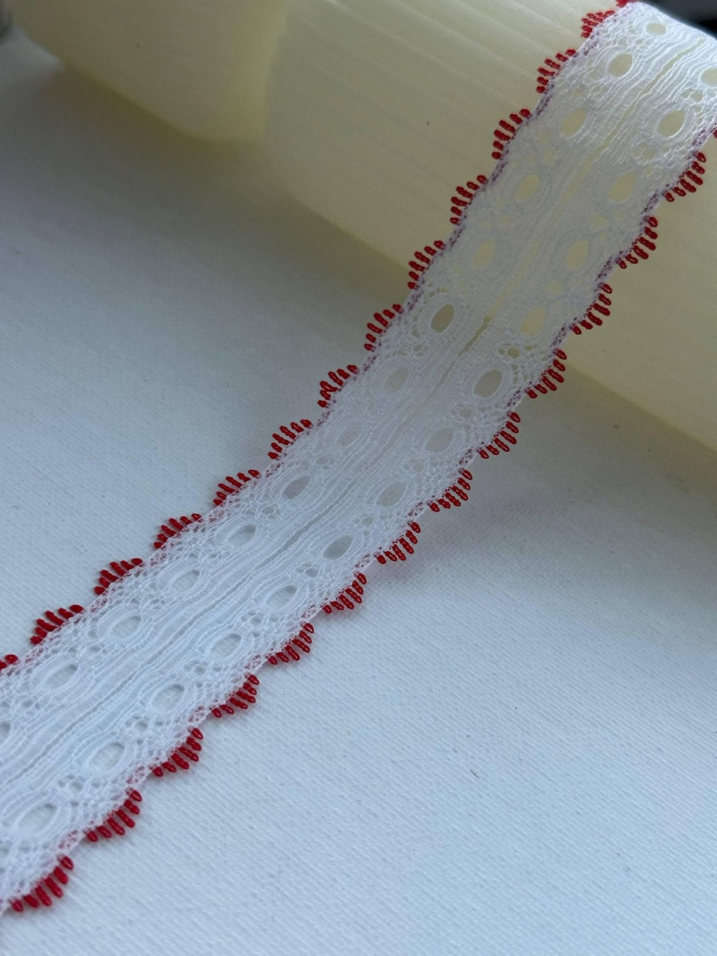 10Yds Non-Stretch 1.1" White Red Split Beading Insertion Eyelet Lace Wholesale
