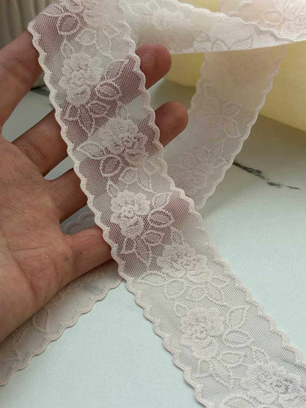 10Yds Stretch 1.6" Soft Blush Pink Seamless Flat Stretch Lace Trim Wholesale