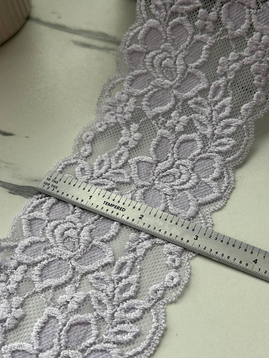 10Yds Stretch 3.2" Light Purple Embossed Floral Scalloped Stretch Lace Trim