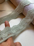 10yds Muted Sage Green Floral Stretch Lace Trim by the Yard, Narrow Scalloped Elastic Ribbon for Coquette Lingerie Crafts, 1.3"