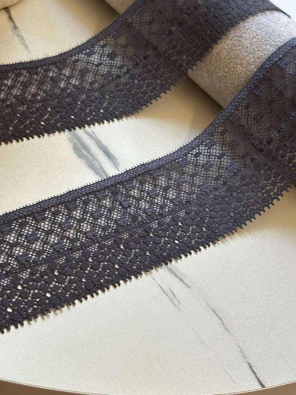 Soft Slate Charcoal Blue Textured Dot Stretch Lace Trim by the Yard, Micro Elastic Ribbon for Crafts, 1.85", Retail Wholesale Bulk