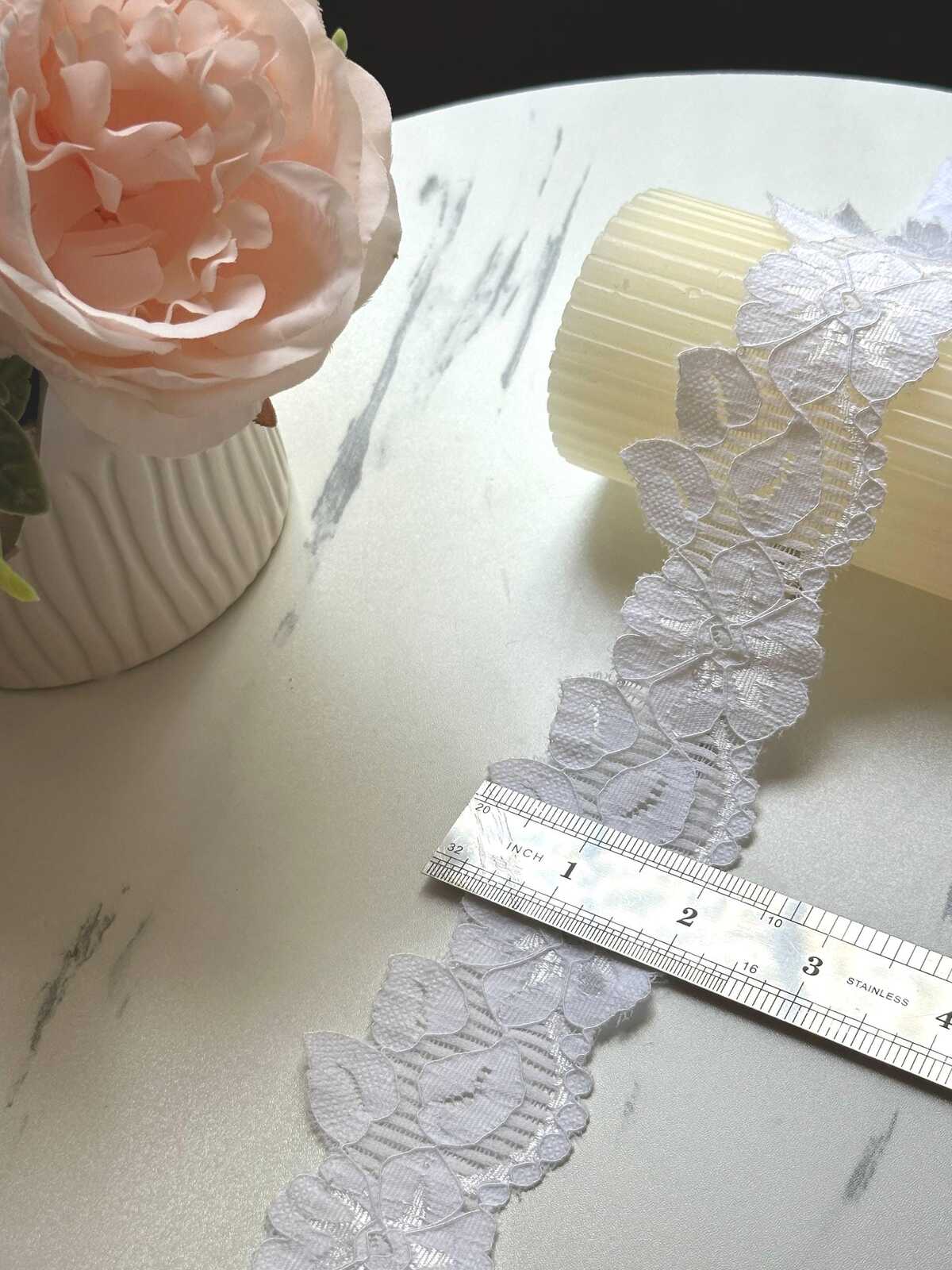 10yds White Floral Stretch Lace Trim, 2" Elastic Ribbon, Bulk Clearance Coquette Y2K Lace, Lingerie Lace, DIY Sewing, Retail Wholesale