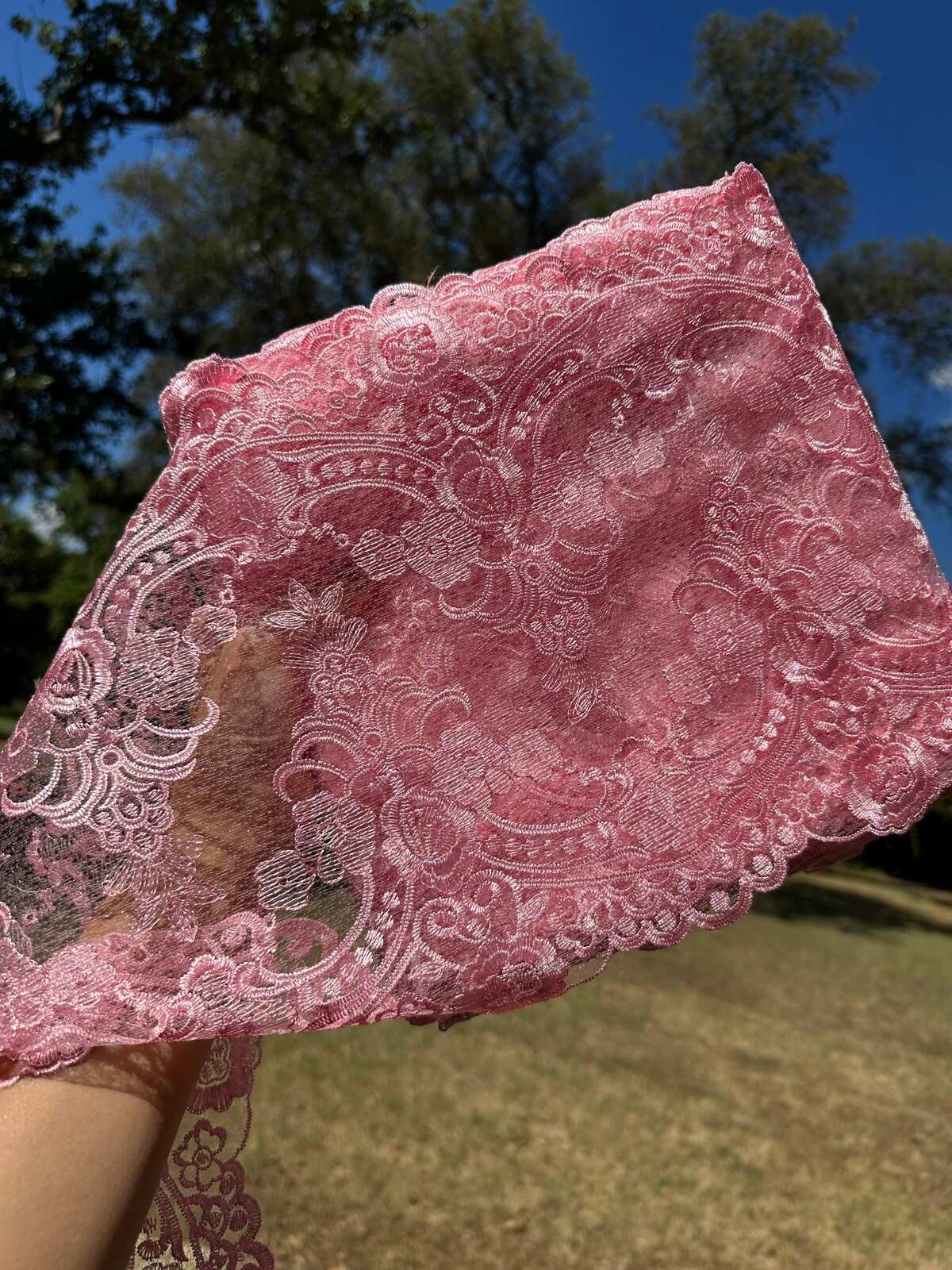 1Yd Non-Stretch 9" Rose Pink Mesh Floral Lace Trim, Coquette Vintage DIY Sewing