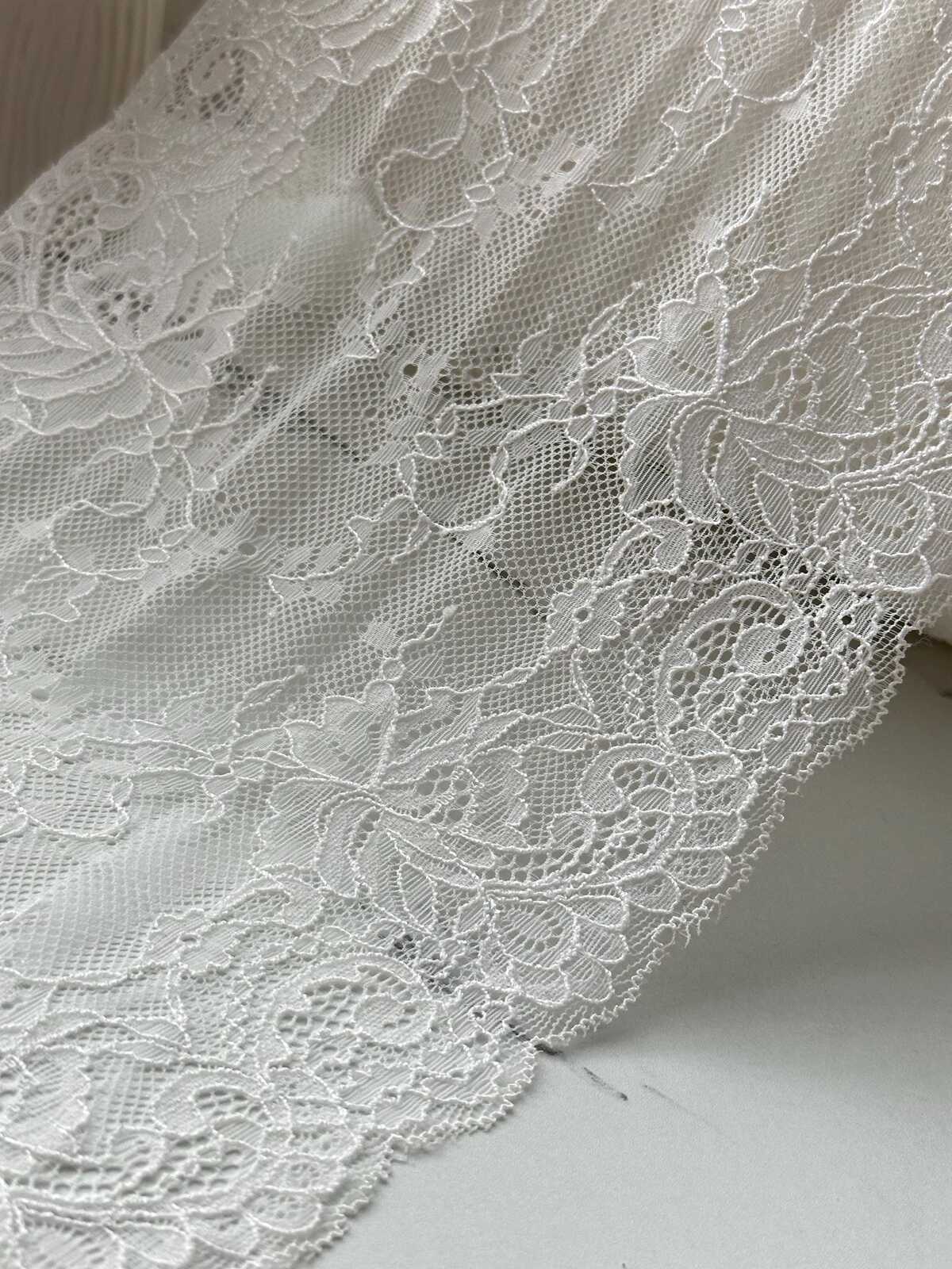 3Yds Soft Stretch 8" French White Floral Scalloped Wide Stretch Lace Wholesale