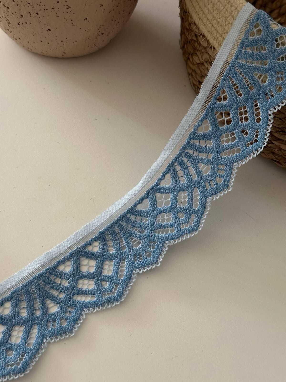 6Yds Stretch 2" Light Blue Geometric Eyelet Lace Trim, Craft Sewing Wholesale