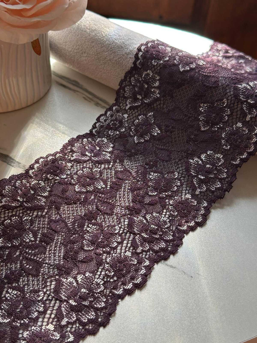 Deep Cherry Wide Stretch Lace Trim by Yard, 4.8" Floral Elastic Ribbon, Lingerie Lace, Coquette Craft Supply, DIY Sewing, Retail Wholesale