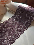 Deep Cherry Wide Stretch Lace Trim by Yard, 4.8" Floral Elastic Ribbon, Lingerie Lace, Coquette Craft Supply, DIY Sewing, Retail Wholesale
