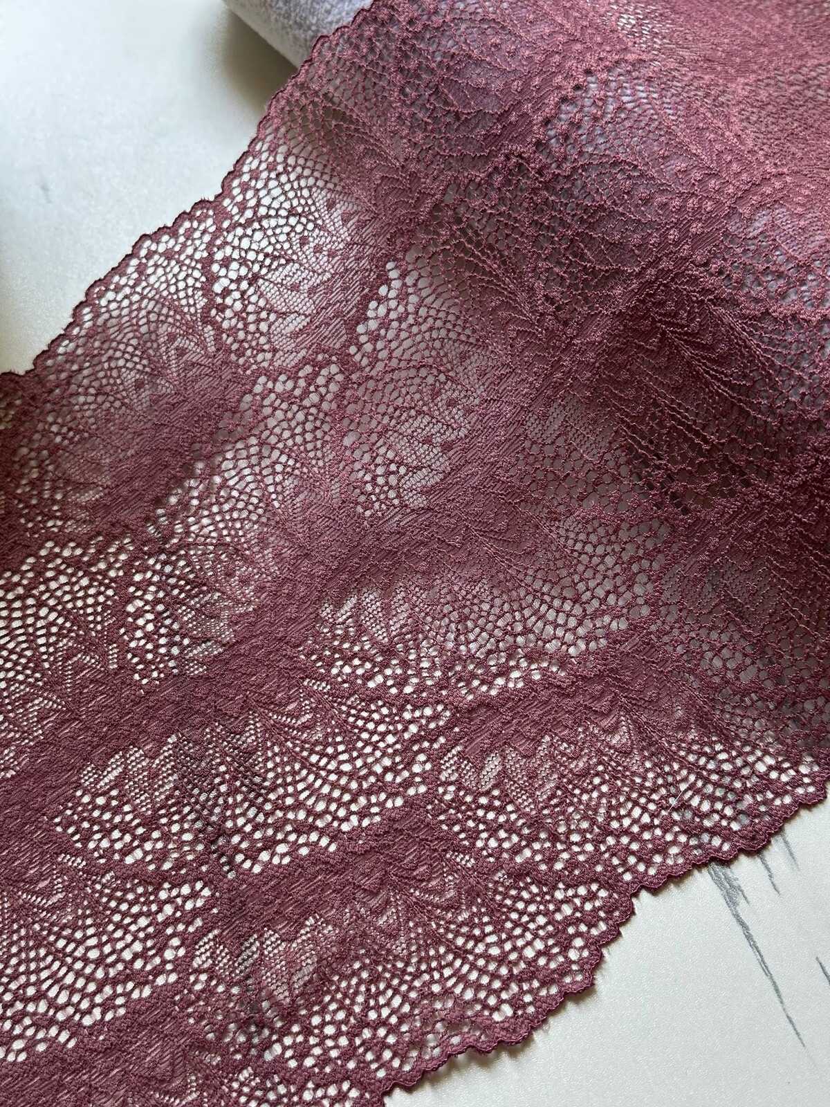 Soft Dusty Plum Rose Wide Stretch Lace Trim by the Yard, Floral Scalloped Elastic Ribbon, 7.5", Retail Wholesale Bulk