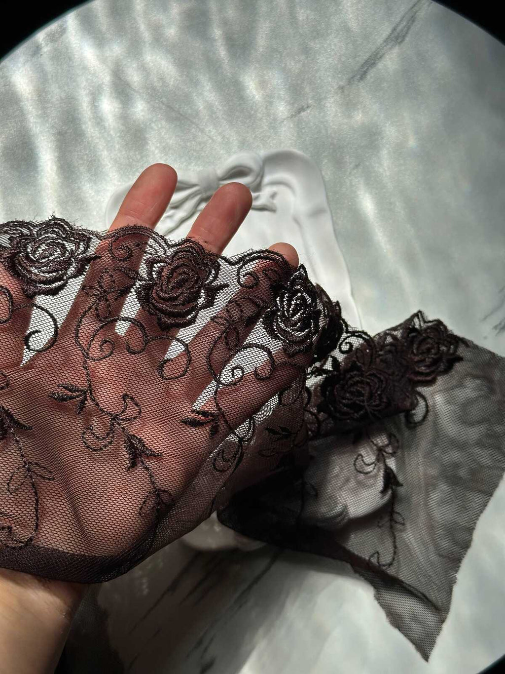 Espresso Brown Rose Embroidered Tulle Mesh Lace Trim by the Yard, Soft Wide Sheer Floral Ribbon for Lingerie Bridal Veil, 6"