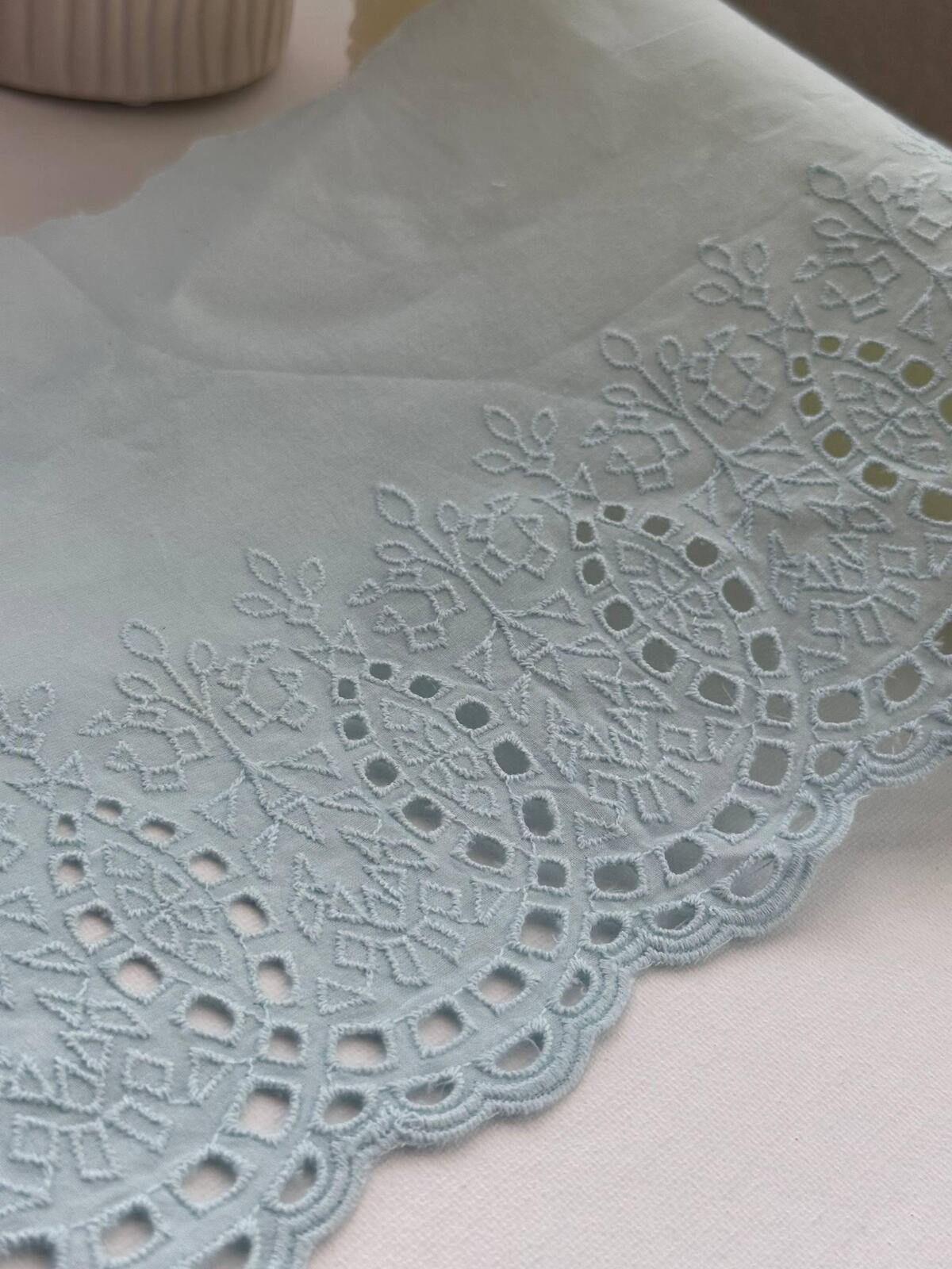 1Yd Non-Stretch 7" Ice Light Blue Cotton Eyelet Embroidered Lace Wholesale