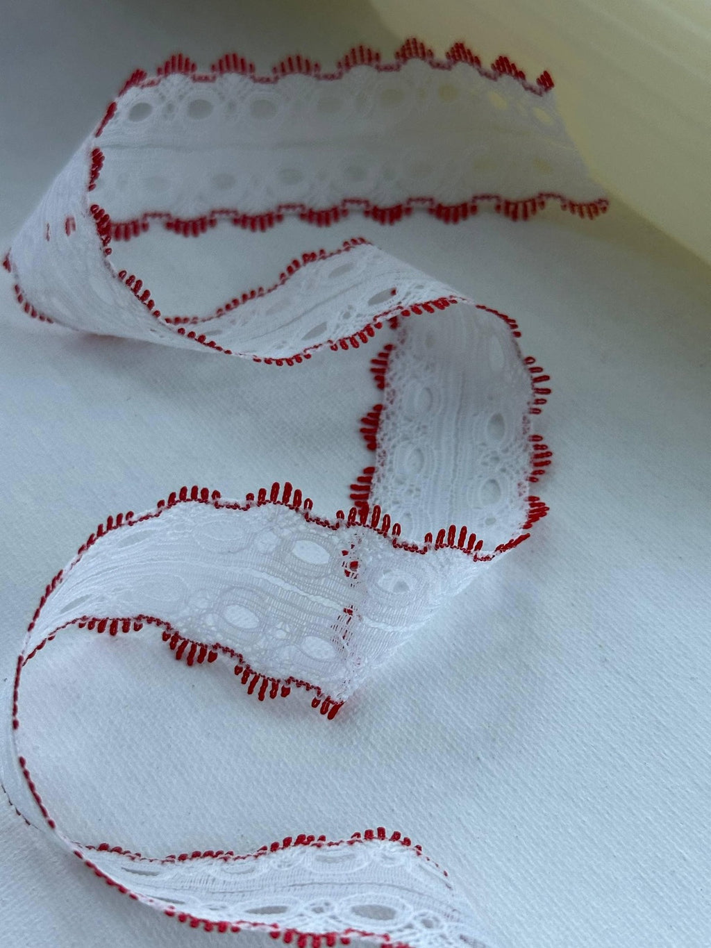 10Yds Non-Stretch 1.1" White Red Split Beading Insertion Eyelet Lace Wholesale