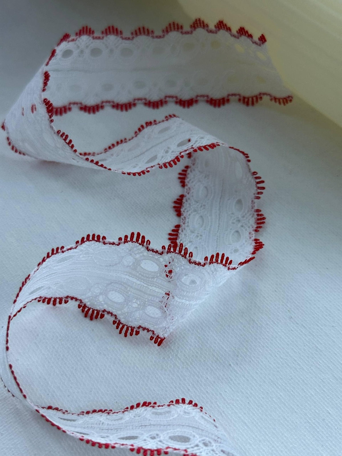 10Yds Non-Stretch 1.1" White Red Split Beading Insertion Eyelet Lace Wholesale