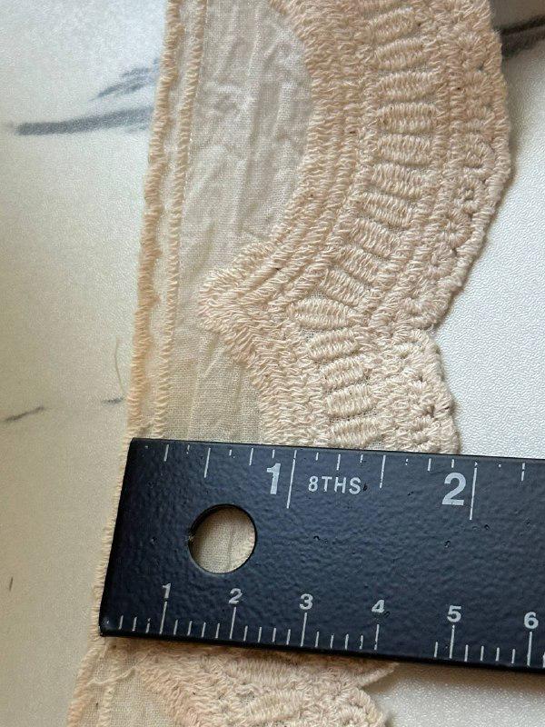 Vintage Cream Beige Cotton Linen Embroidered Scalloped Lace Trim by the Yard, Natural Eyelet Ribbon for Crafts, 1.85", Retail Wholesale Bulk