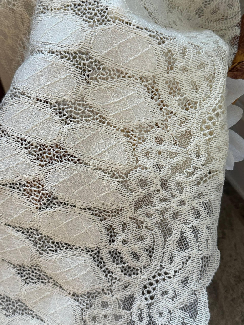 Off White Corded Wide Stretch Lace Trim by Yard, 12" Elastic Ribbon, Sample Finished Skirt Pic, Retail Wholesale Bulk