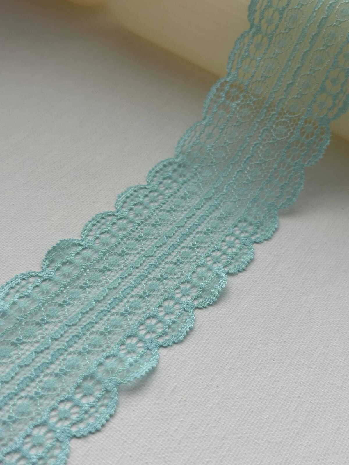 6Yds Stretch 2" Aqua Mint Green Floral Scalloped Stretch Lace Trim Wholesale