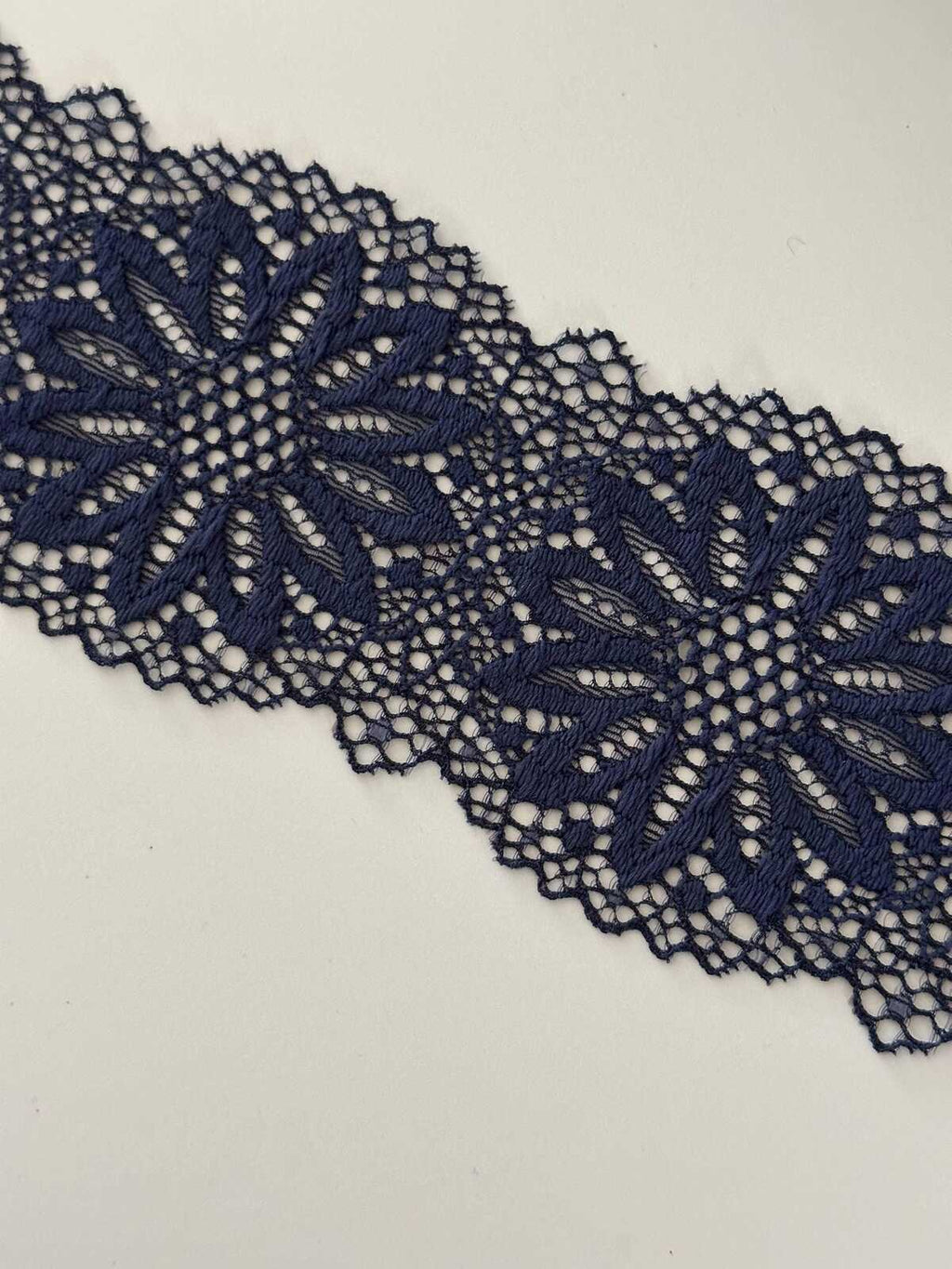 10yds Navy Blue Floral Stretch Lace Trim, 2.8" Elastic Ribbon, Bulk Clearance Coquette Y2K Lace, Lingerie Lace, DIY Sewing, Retail Wholesale