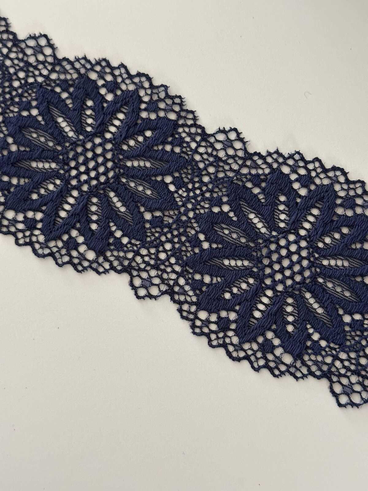10yds Navy Blue Floral Stretch Lace Trim, 2.8" Elastic Ribbon, Bulk Clearance Coquette Y2K Lace, Lingerie Lace, DIY Sewing, Retail Wholesale