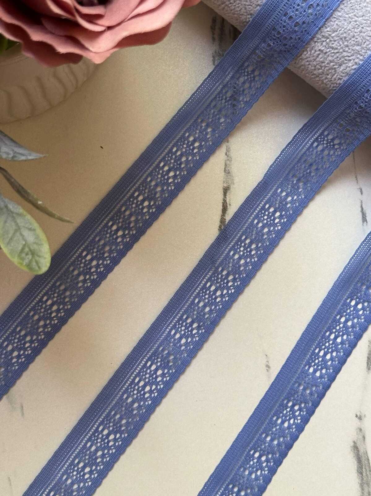 10yds Muted Cornflower Blue Ultra Soft Stretch Elastic Lace Trim by the Yard, Super Stretchy Ribbon for Baby Headband Lingerie, 0.8"