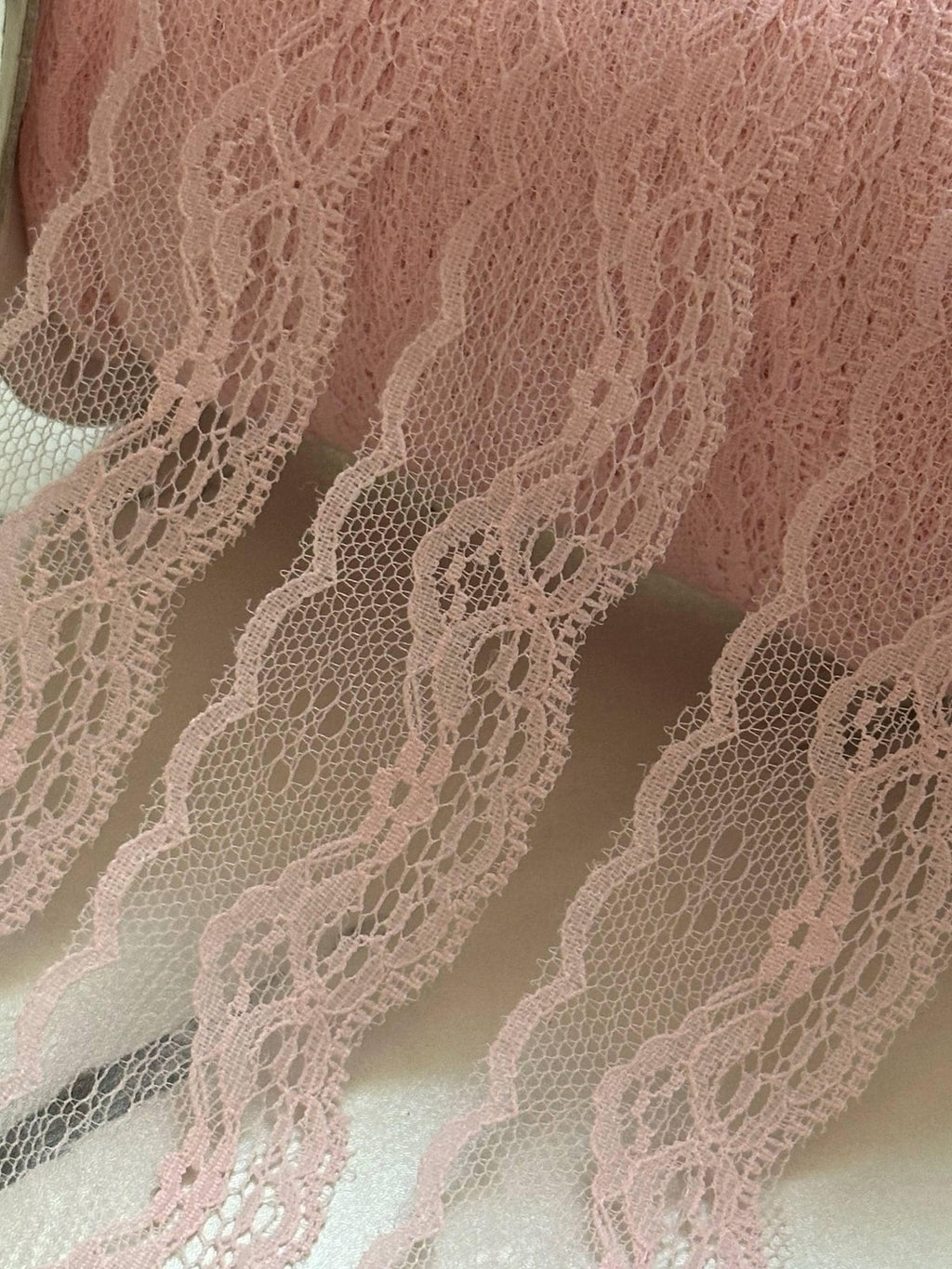 10yds Soft Light Baby Pink Floral Non Stretch Rigid Lace Trim by the Yard, Narrow Scalloped Galloon Ribbon for Apparel Crafts1.5"  Wholesale