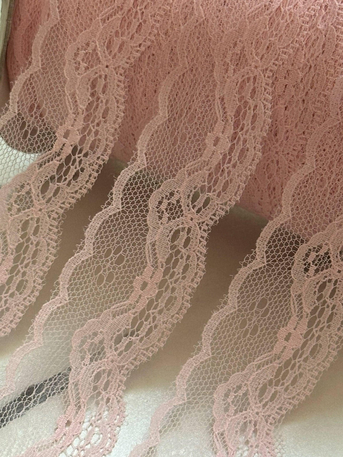 10yds Soft Light Baby Pink Floral Non Stretch Rigid Lace Trim by the Yard, Narrow Scalloped Galloon Ribbon for Apparel Crafts1.5"  Wholesale