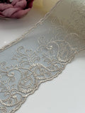 1Yd Non-Stretch 3.7" Dusty Blue Beige Embroidered Floral Mesh Lace Wholesale
