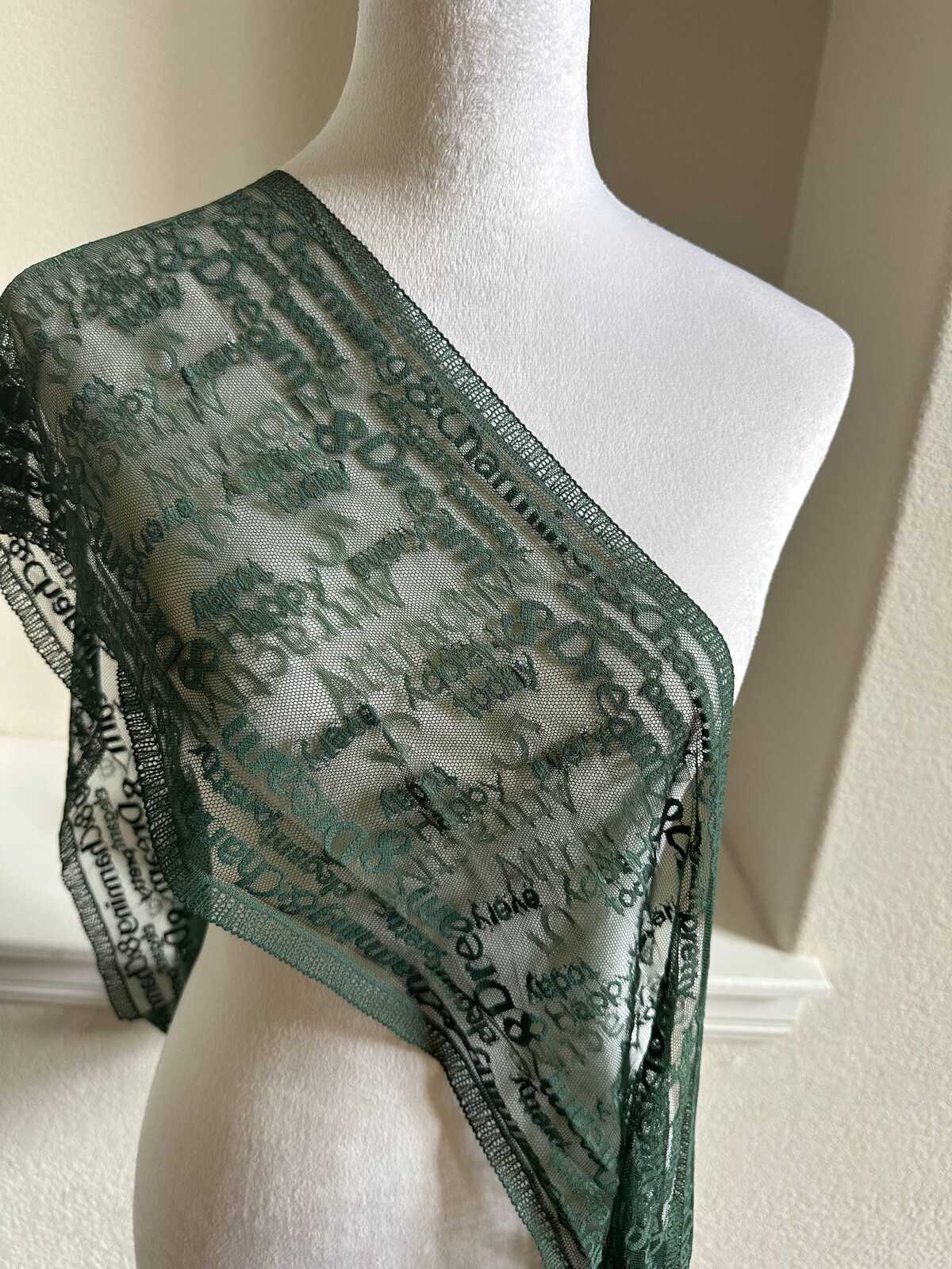 Two Tone Forest Green English Alphabet Letters Embroidered Mesh Lace Trim Single Scalloped Tulle Ribbon for Lingerie Gowns Crafts, 7.8"